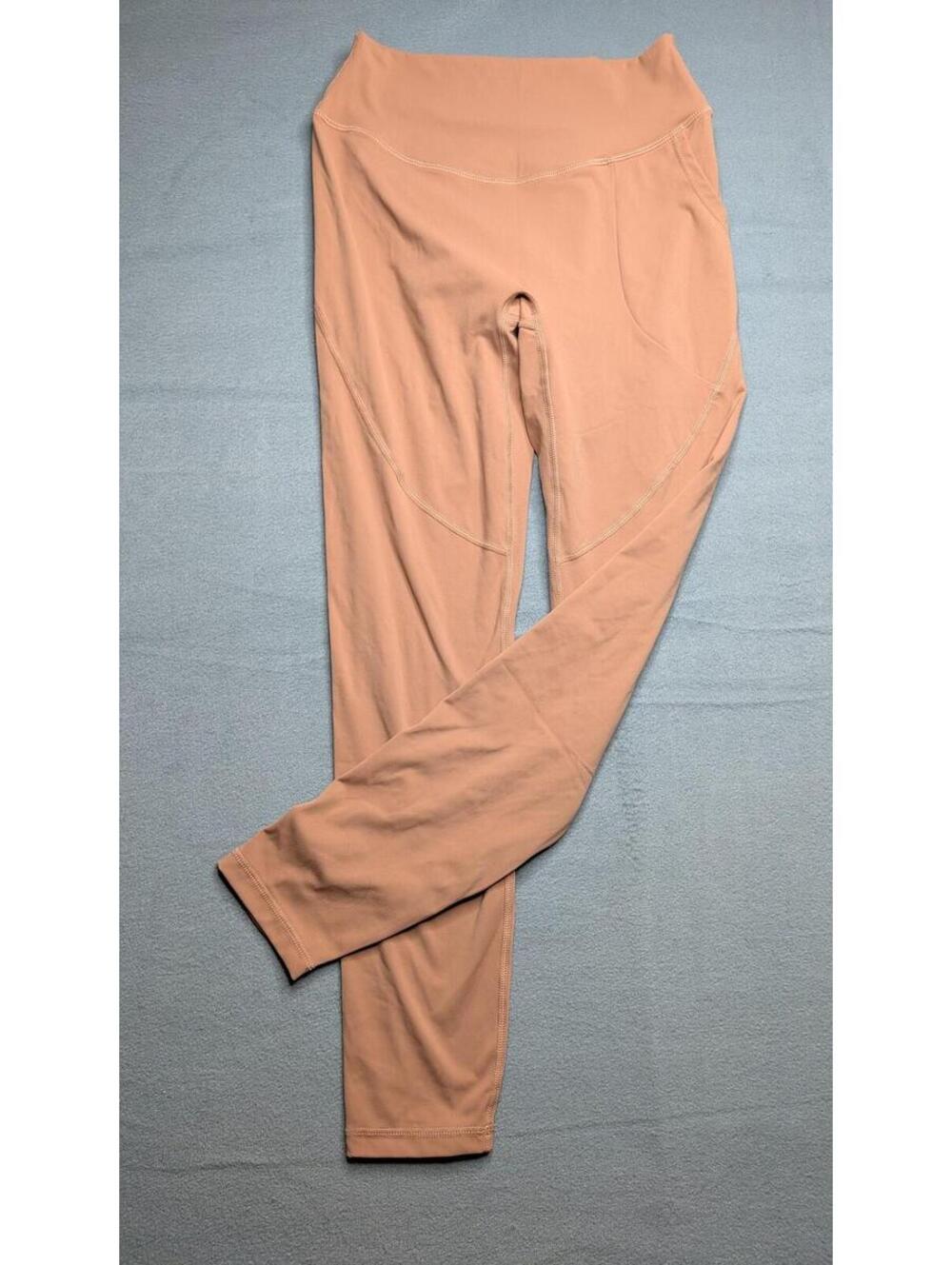 ILUS Leggings Womens L Beige High Waist Ankle Pockets Jersey Yoga Gym Stretch